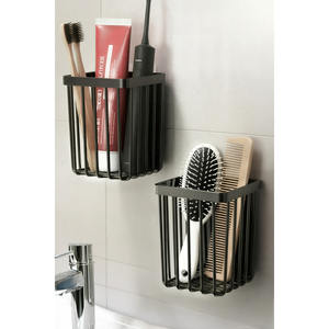 Modern Metal Wall Mounted Adhesive Organizer Rack For Toothbrush And Hairbrush <b>Storage</b> <b>Bathroom</b> <b>Shelf</b> Minimalist Design - Product Image 2