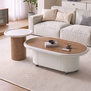 Tavolino da Caffè Moderno <span class=keywords><strong>Bianco</strong></span> Crema di Tendenza, Set Tavoli da Salotto con Piano <span class=keywords><strong>in</strong></span> <span class=keywords><strong>Legno</strong></span>, Tavolo da Tè di Alta Gamma per <span class=keywords><strong>Soggiorno</strong></span> - Product Image 1