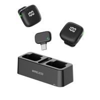 Microphone Lavalier sans Fil Q9 à Double Micro avec Réduction de Bruit et Réverbération 20Hz-20kHz avec Affichage de Puissance pour Enregistrement en Direct