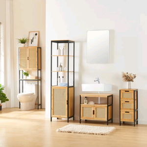 Combohome Gabinete <span class=keywords><strong>de</strong></span> inodoro Sobre el inodoro Gabinete alto <span class=keywords><strong>para</strong></span> almacenar <span class=keywords><strong>toallas</strong></span> <span class=keywords><strong>de</strong></span> papel higiénico <span class=keywords><strong>Baño</strong></span> MDF Bambú Ratán - Product Image 1