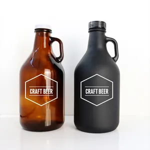 Halve Gallon / 1 Gallon Amber Glazen Wijnflessen California Fermenterende Kruik Glazen Flessen Voor Bier Growler Frisdrank Met Zwart Deksel