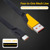 Cable de Datos de Carga Rápida 4 en 1 de 65 W, Cable Plano con Abrazaderas, Cable USB Tipo C para Múltiples Dispositivos