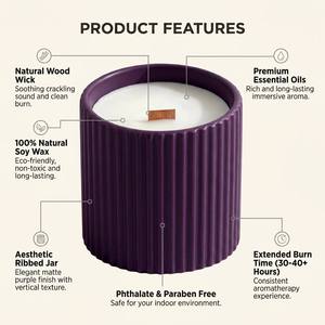 Luxury Ribbed Ceramic Jar Scented Soy Wax <b>Candle</b> With Wood <b>Wick</b> For Modern Home Decor Wholesale Private Label Premium Set - Product Image 3