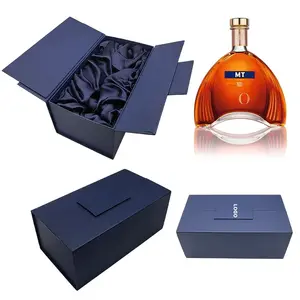 2024 Customized Blue Cardboard Paper Wine Bottle Packaging Gift Boxes Wine Box For Packing With Magnetic Folding Rigid Boxes