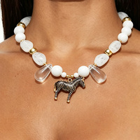 Collier ras du cou vintage noir et blanc en résine avec pendentif animal, bijoux fantaisie épais pour femme, vente en gros
