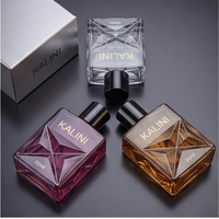 Flacon de parfum de luxe 50 ml vide en verre carré, prêt à l'exportation, avec bouchon doré et design classique, emballage de parfum de niche avec boîte