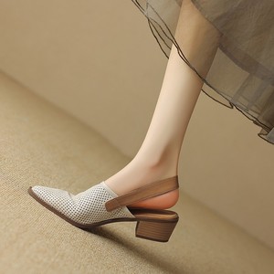 Femmes 2025 été respirant volant tissé Baotou <span class=keywords><strong>talon</strong></span> épais ouvert <span class=keywords><strong>talon</strong></span> moyen pointu maille chaussures petite taille hiver extérieur - Product Image 5