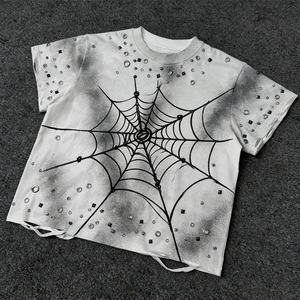 ผู้ผลิตเสื้อผ้า OEM DiZNEW เสื้อยืดคอตตอนผู้ชายสไตล์วินเทจคุณภาพพรีเมียมแบบซัมเมอร์ตกแต่งด้วยหมุดโลหะ - Product Image 1