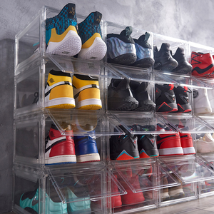 Stackable Clear Plastic Acrylic Shoe Organizer Bins Magnetic Sneaker Shoe Storage Box For Men's Lady's Shoes