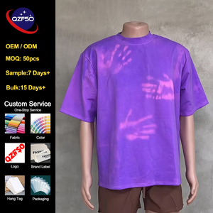 เสื้อยืด QZFSO แบบเปลี่ยนสีตามอุณหภูมิ เสื้อยืดกราฟิกเปล่าทรงใหญ่แบบครอปสำหรับผู้ชาย - Product Image 1