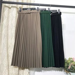 Màu rắn vành đai Organ xếp li váy mùa thu mùa đông của phụ nữ giữa Chiều cao vành đai với A-line Dài váy - Product Image 6