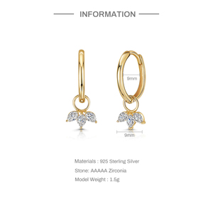 CANNER S925 Boucles d'oreilles créoles huggie en argent sterling avec pétale, œil de cheval et marquise CZ, plaqué or 18 carats, pour femmes, bijoux, cadeaux pour filles - Product Image 2