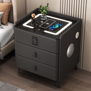Table de chevet multifonctionnelle sans fil rechargeable moderne et minimaliste avec haut-parleur, en verre trempé et cuir, pour la maison - Product Image 5