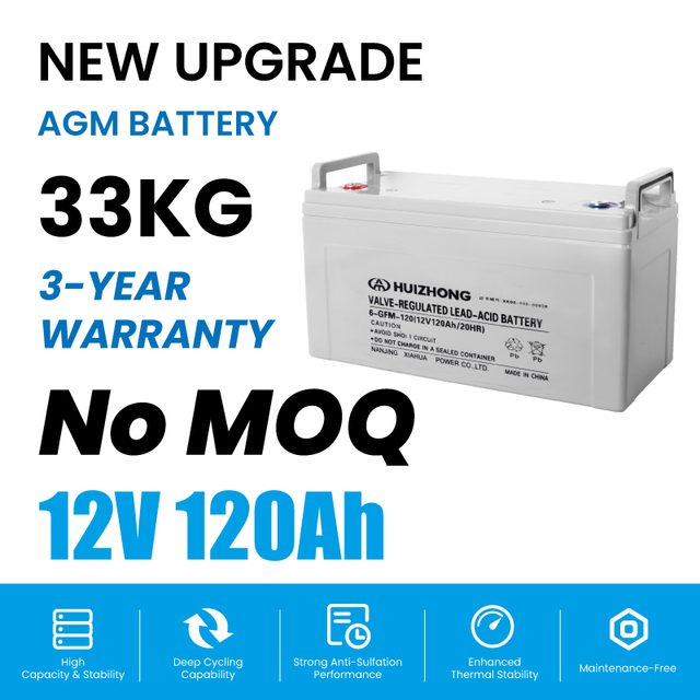 AGM Gel Solar Battery 12V 120Ah Maintenance-Free Deep Cycle Lead Acid for Off-Grid Hybrid Solar Electric Wheelchairs Boats
