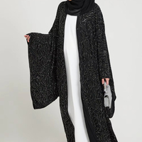 Robe longue modeste Leduo personnalisée avec des paillettes noires partagées, poignets smockés, abaya pour femmes musulmanes