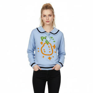 <span class=keywords><strong>Pull</strong></span> en tricot personnalisé pour femmes <span class=keywords><strong>Pull</strong></span> à manches longues avec épaules tombantes pour femmes <span class=keywords><strong>Pull</strong></span> grande taille avec broderie col claudine <span class=keywords><strong>Pull</strong></span> en tricot pour femmes - Product Image 1