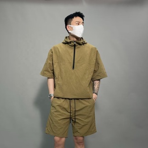 Custom Nylon Tracksuit <strong>Wind</strong> <strong>Breaker</strong> Zip up Hoodie and Shorts Set Plain Windbreaker Short Set Men Windbreaker Tracksuit Set - Product Image 6