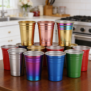 Gobelet jetable en acier inoxydable coloré pour bière, 16 oz (500 ml), idéal pour les jeux de boisson, finition électroplaquée arc-en-ciel, disponible en 17 oz et 9 oz - Product Image 1