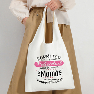Sac fourre-tout en toile personnalisé avec logo imprimé « Have a Best Mom in the World », sac à bandoulière personnalisé <span class=keywords><strong>pour</strong></span> les voyages, <span class=keywords><strong>pour</strong></span> femmes et mères - Product Image 3
