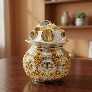 Pièce de monnaie Kalash plaquée or JSK ART'S |   Pièce de monnaie antique traditionnelle de temple, cadeau religieux pour la Pooja, festival, mariage, décoration de la maison - Product Image 3