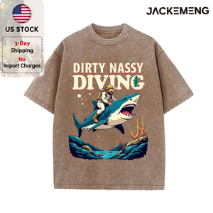Oversized Washed Retro Summer Shark <strong>Diver</strong> Streetwear Print T Shirt USA Stock Wholesale Y2K Casual Tee - Product Image 1