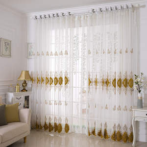 Gold Beige Embroidered Sheer Blue Pattern European Style Custom Logo Custom Size <b>Curtains</b> Bedroom Transparent <b>Tulle</b> Living Room - Product Image 2