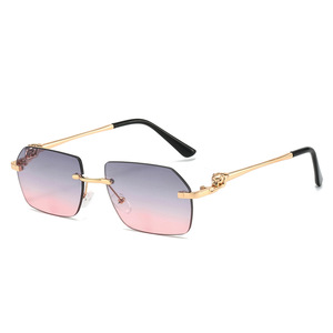 Occhiali da <span class=keywords><strong>Sole</strong></span> di Lusso Vintage Retrò Senza Montatura con Taglio Diamantato e Aste Leopardate per la Guida - Product Image 2