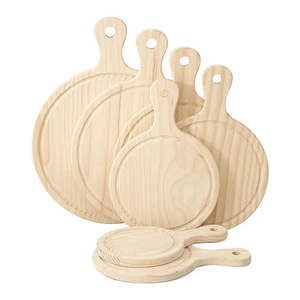 Solid Wood Round Serving <b>Tray</b> With Handle For Pizza Bread Cheese Western <b>Dinner</b> Use - Product Image 2