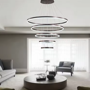 Modern Rings Chandelier Simple <b>Black</b> Led Drops Pendant <b>Light</b> Fixture for Living Room - Product Image 2