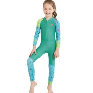 Custom Printing Patchwork 1 Piece Swimsuit Unisex Anti-UV Long Sleeve Kids Swimsuit Zipper Swimwear