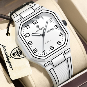 Montre à quartz pour homme Poedagar 608, style manga, cadran carré, bracelet en silicone, affichage de la date et du jour, montre-bracelet lumineuse - Product Image 1