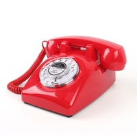Téléphone fixe rétro américain rouge à cadran rotatif en plastique ABS, cadran transparent classique, filaire, multicolore
