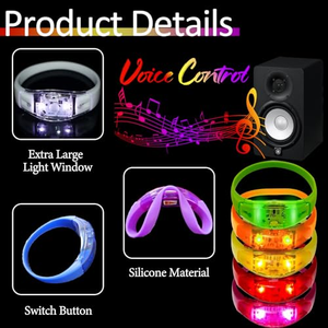 Bracelets LED personnalisés en silicone qui brillent dans le noir, avec commande vocale, clignotants et activés par le son, pour les fêtes - Product Image 3