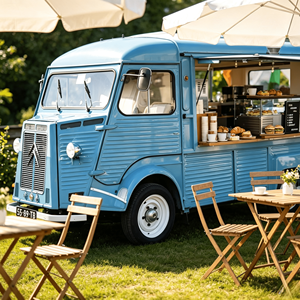 Remorque <span class=keywords><strong>de</strong></span> restauration électrique rétro personnalisée Citroën, comptoir <span class=keywords><strong>de</strong></span> cuisson pour burgers, idéale pour les fêtes <span class=keywords><strong>de</strong></span> jardin, résistante à la rouille - Product Image 1