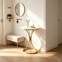 Table d'appoint moderne et durable avec plateau en pierre rond et structure en métal pour le coin du canapé du salon