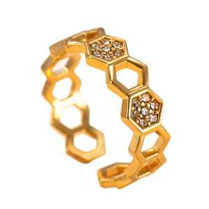 แหวนเปิดรูปทรงรังผึ้ง U.S.-Mexico CupHollow Honeycomb ดีไซน์เพชร สแตนเลสสตีล ของขวัญสำหรับแฟนๆ - Product Image 1