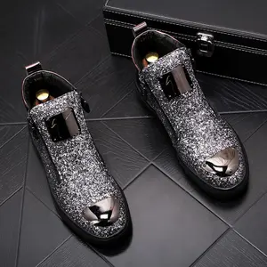 EUA nova moda Botas dos homens lantejoulas alta qualidade High-Top skate Shoes Martin Botas Ins moda de luxo homens sapatos casuais