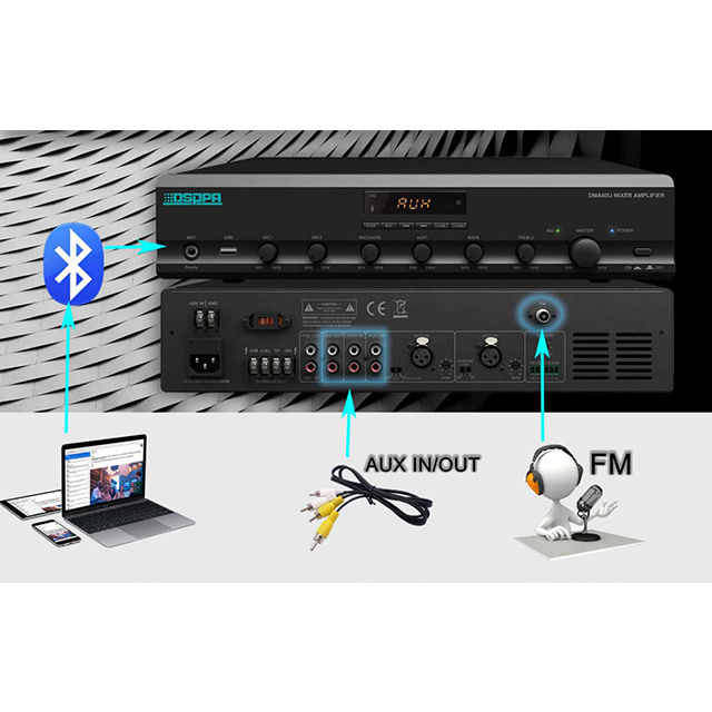 70v 100v 60w 120w 250w 350w 500w 650w 3 Mic 2 Aux 2 EMC  FM Digital USB Mixer Audio Amplifier