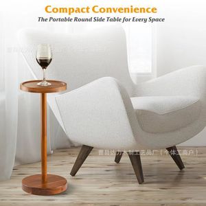 Solid Wood Sofa Side <b>Table</b> Round <b>Tall</b> Coffee <b>Table</b> With Phone Holder Home Use Multifunctional Wooden Floor <b>Table</b> - Product Image 2