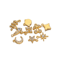 Pendentif en forme de lune, d'étoile et de cerise en zircon plaqué or 18 carats en acier inoxydable pour la fabrication de colliers et de bijoux DIY