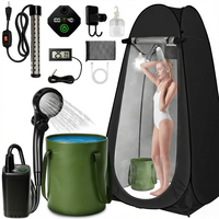 Kit de Douche de Camping Portable CE avec Tente d'Intimité, Lumières LED, Pompe Rechargeable 6000mAh, Seau Pliable Étanche 6,6 Gallons, Installation Rapide