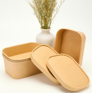 Cuencos de papel con forma rectangular, ensaladera de papel Kraft con tapa para guisos de sopa, ensalada, postre congelado, helado de yogur - Product Image 3