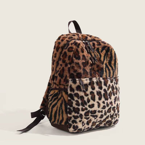 Leopard Print Patchwork Faux <b>Fur</b> Backpack for Women Autumn Winter Plush Large Capacity Fluffy Backpack for Students Schoolbag - Product Image 3