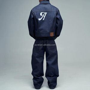 Completo da Uomo Personalizzato in <span class=keywords><strong>Denim</strong></span> Due Pezzi con Giacca e Jeans di Design <span class=keywords><strong>Oversize</strong></span> Baggy con Ricamo Cimosato Giapponese Grezzo - Product Image 2