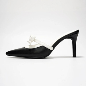 Women Front Bow Knot Strap Sandals Sexy Dress Stiletto High <b>Heels</b> Pointy Toe on <b>Mules</b> PVC Shoes - Product Image 5