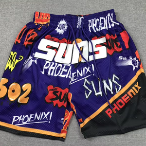 Short de basket-ball brodé Graffiti de haute qualité à séchage rapide et respirant avec poche pour vêtements de sport - Product Image 1