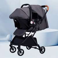 Poussette bébé pliable 3-en-1 en alliage d'aluminium noir et bleu avec système de dossier inclinable multi-positions pour une marche pratique