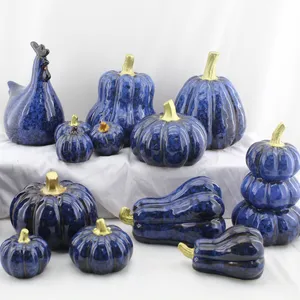 New Item Customized Harvest Festival Electroplating Porcelain Pumpkin Ornaments Ceramic Pumpkin Crafts For Halloween Decor