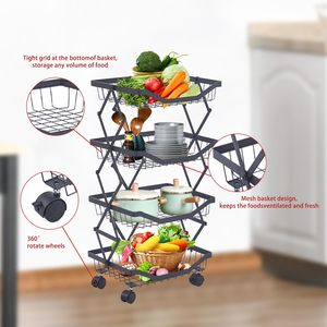 Floor-Mounted Mobile Metal <b>Storage</b> Rack Folding Spice Multi-layer Kitchen Rack Basket Shelf with Moving Rollers - Product Image 2