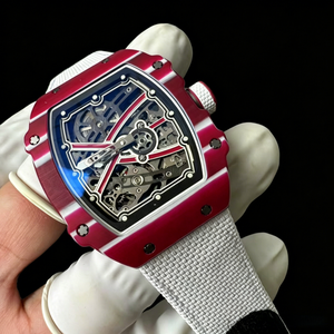 Reloj Automático Esqueleto Ultrafino de Titanio RM 67-02 de 7.8mm, Esfera de 40mm, Correa de 20mm, Rojo y Blanco, Estilo Lujoso, Moderno y Hip Hop - Product Image 1
